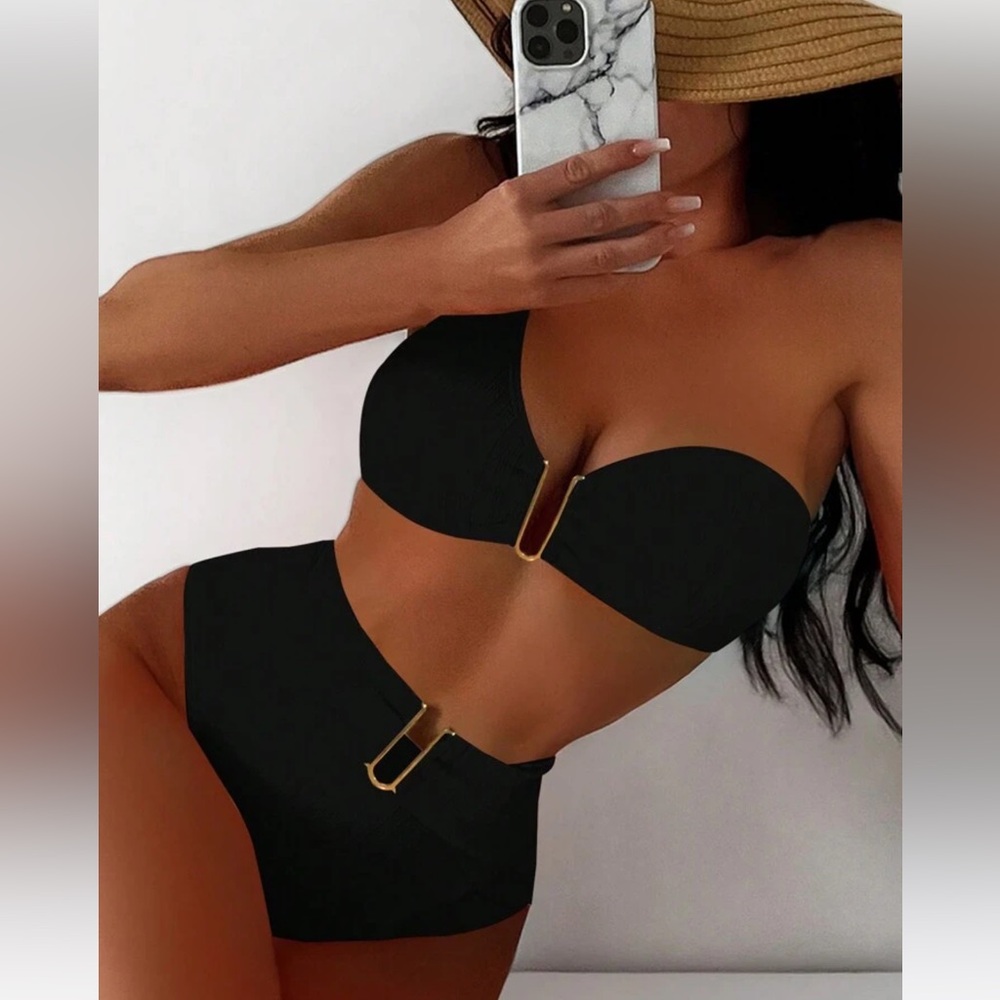 Black One Shoulder High Waisted Bikini Swimsuit